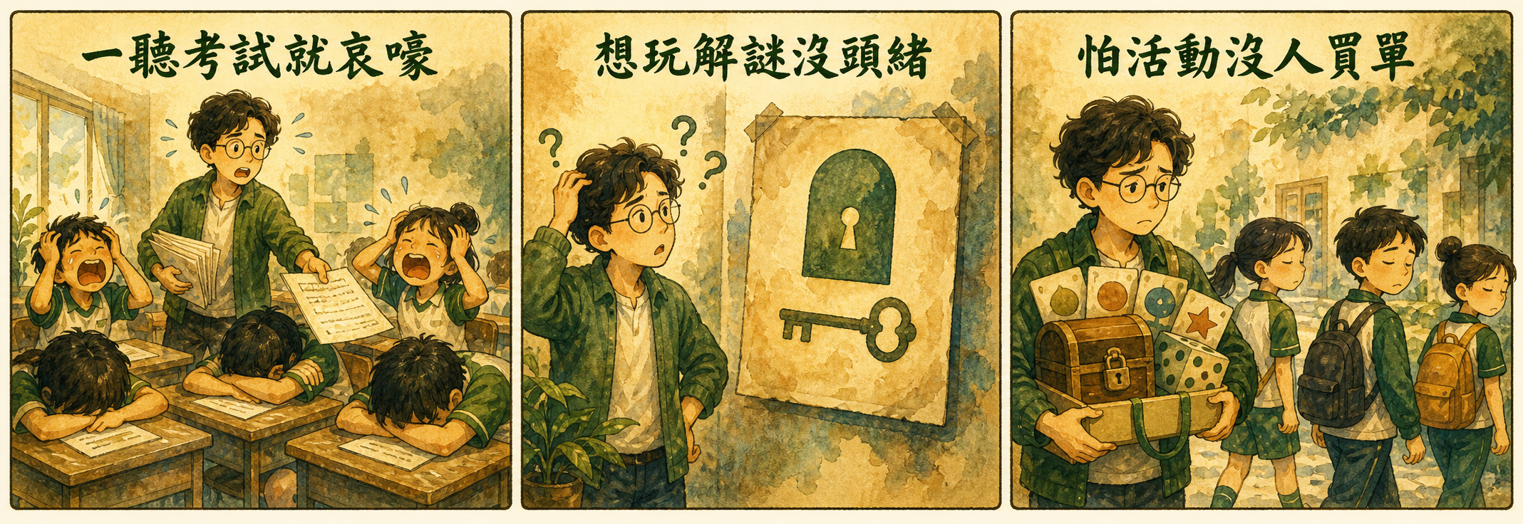 三大痛點：一聽考試就哀嚎、想玩解謎沒頭緒、怕活動沒人買單
