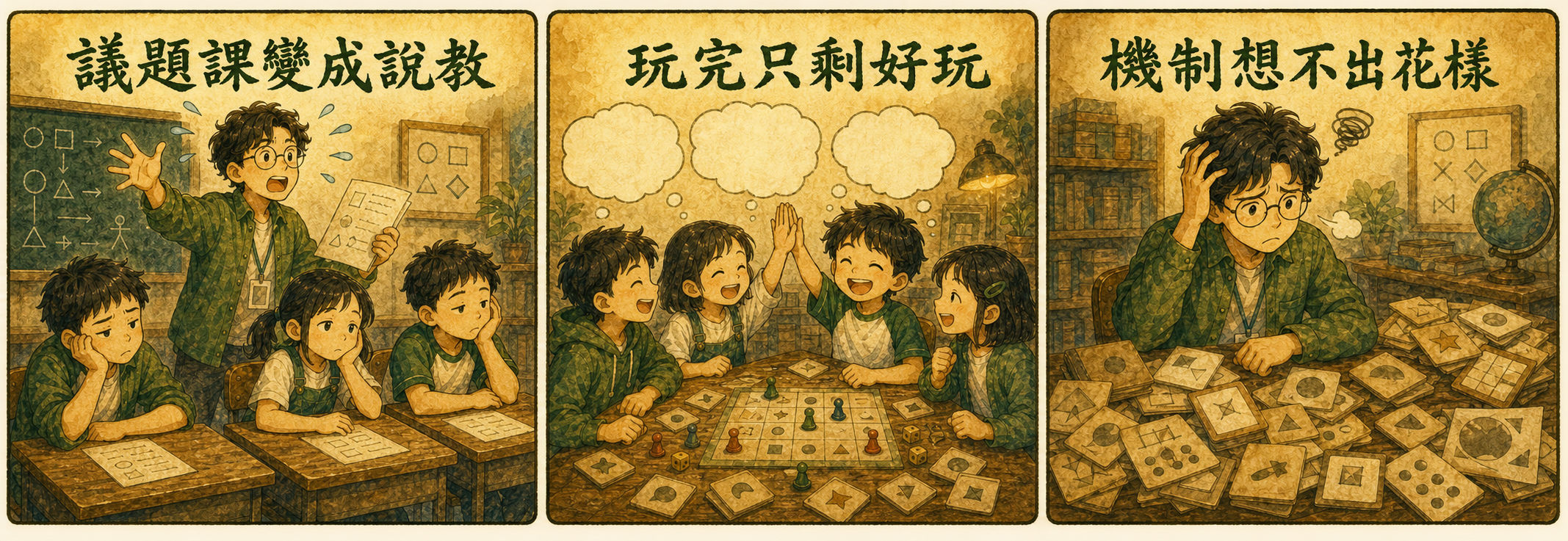 三大卡關：議題課變成說教、玩完只剩好玩、機制想不出花樣