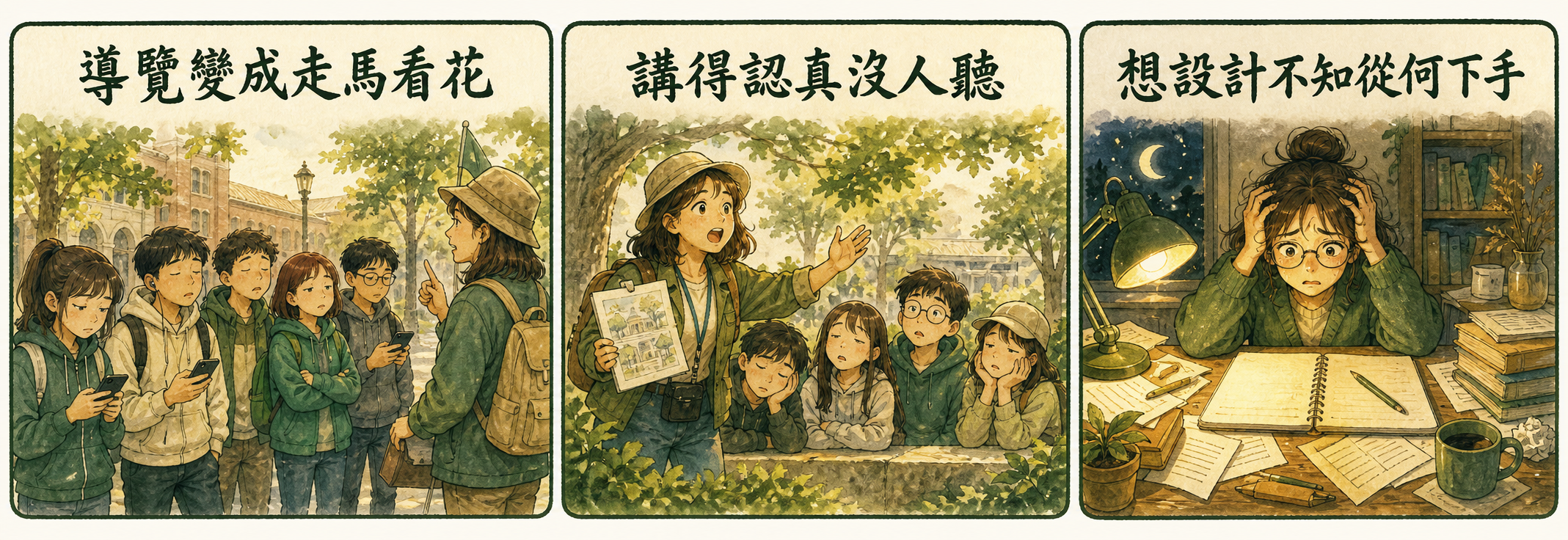 三大痛點：導覽變成走馬看花、講得認真沒人聽、想設計不知從何下手